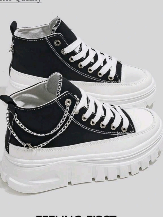 Shoes - Black Platform High-Top Sneakers for Women - Casual Street Style